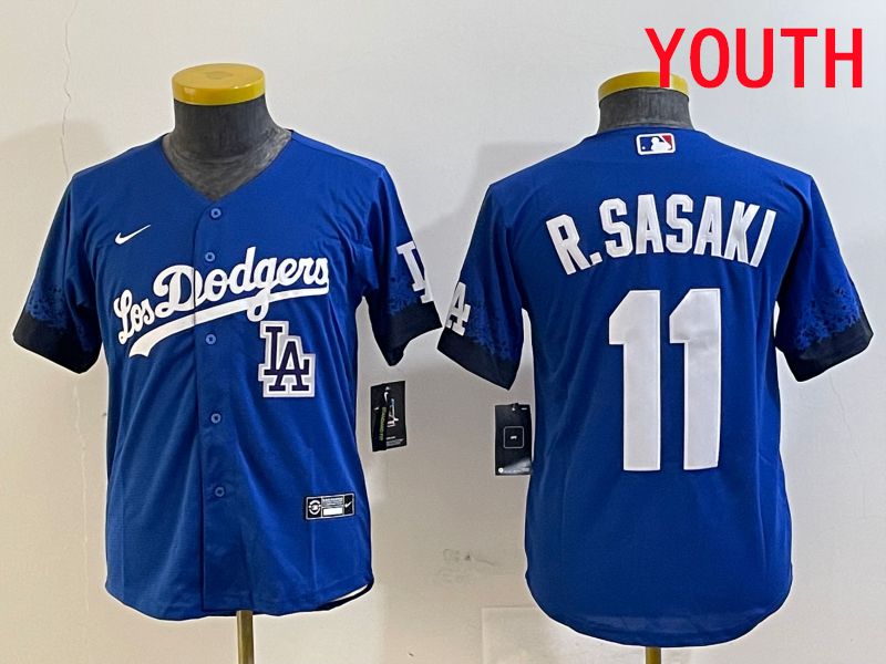 Youth Los Angeles Dodgers #11 R.Sasaki Blue City Edition Game 2025 Nike MLB Jersey style 5->youth mlb jersey->Youth Jersey